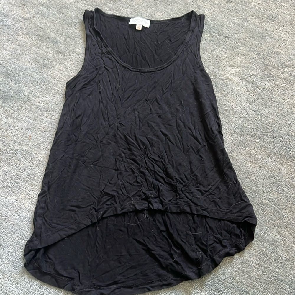 Society T - Shorter in Front Black Tank Top - Super Soft - Size Small